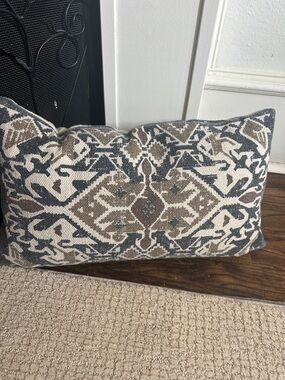 Decorative Woven Aztec Lumbar Pillow - Cream, Gray & Brown